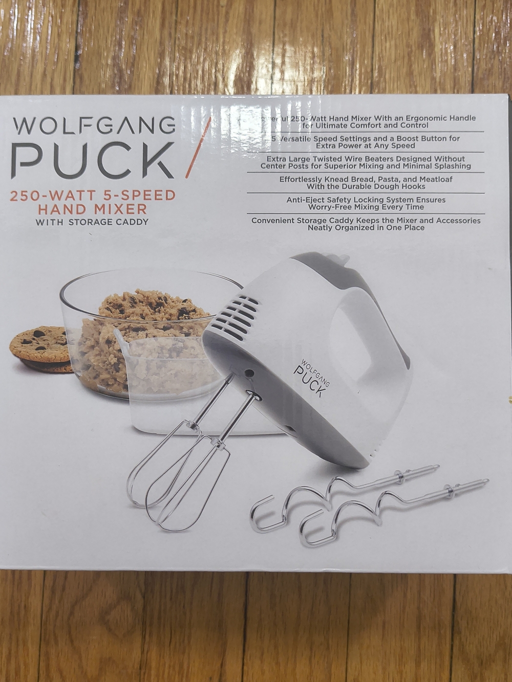 ✨ Wolfgang Puck 250W 5-Speed Hand Mixer – Includes Storage Caddy & Hooks